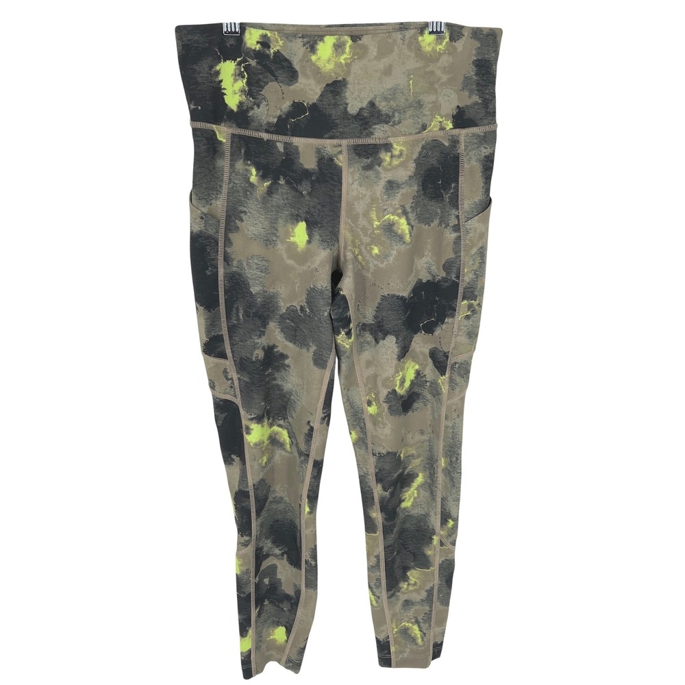 New Balance Athletic Leggings With Pockets Green Marble Medium High‎ Rise EUC